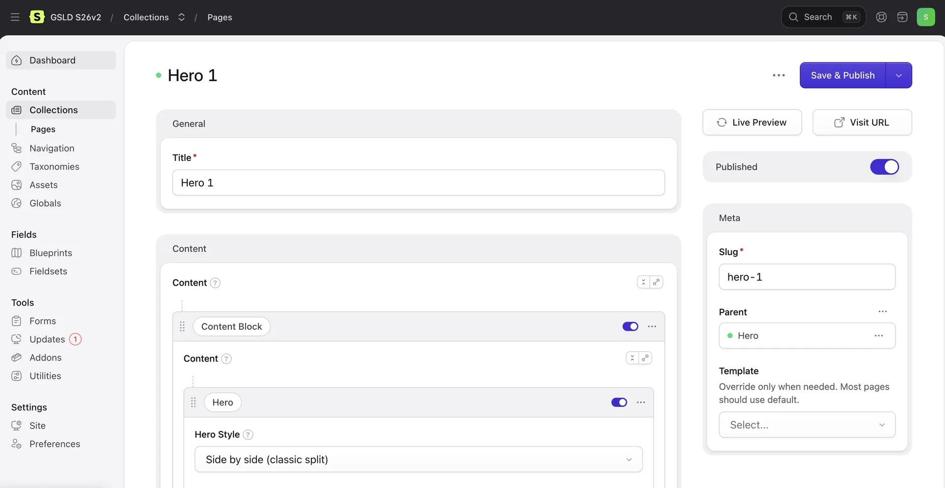 Editing a page in the CMS admin