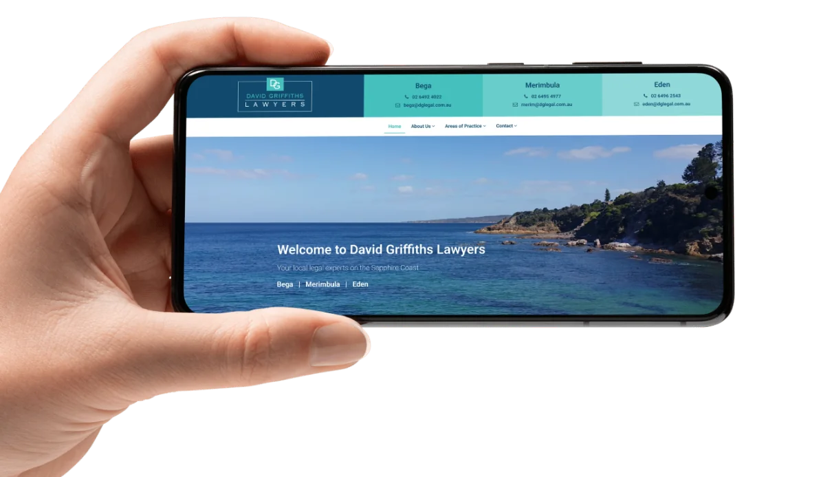 The David Griffiths Lawyers website on a phone
